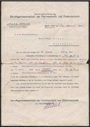 Mitteilung der Reichsunfallversicherung