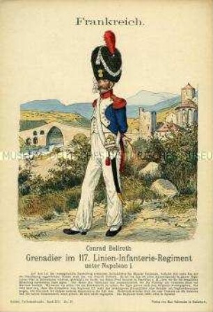 Uniformdarstellung, Grenadier des 117. Linien-Infanterie-Regiments, Erstes Kaiserreich Frankreich, 1806/1812.