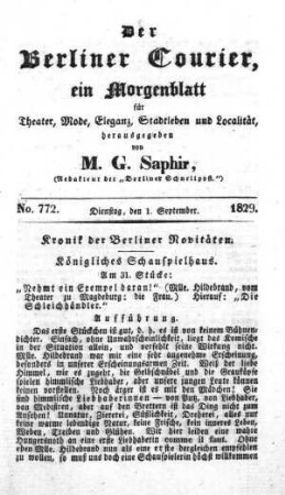 No. 772, Dienstag, den 1. September 1829