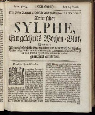 (XXII. Stück.) den 11. Martii. Anno 1752.