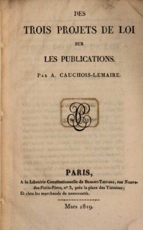 Des trois projets de loi sur les Publications