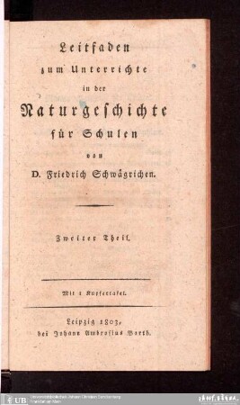 2: Leitfaden zum Unterrichte in der Naturgeschichte für Schulen