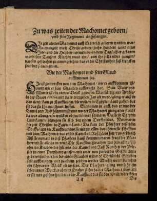 Zu was zeiten der Machomet geborn/ und sein Regiment angefangen.