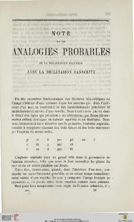N.S. 14.1866: Note sur les analogies probables de la déclinaison celtique avec la déclinaison sanscrite