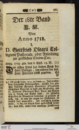 Der 18te Band U. N. von Anno 1718
