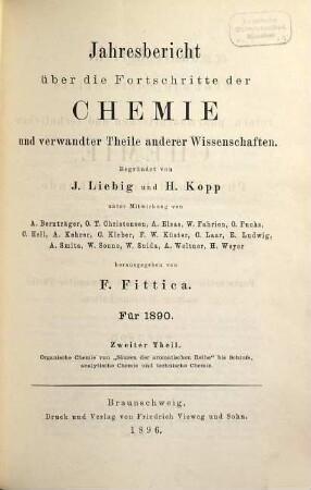 Jahresbericht über die Fortschritte der Chemie und verwandter Teile anderer Wissenschaften. 1890,2 (1895/96)