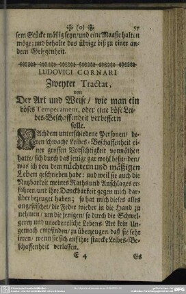 Zweyter Tractat, von Der Art und Weise, wie man ein böses Temperament, oder eine böse Leibes-Beschaffenheit verbessern solle