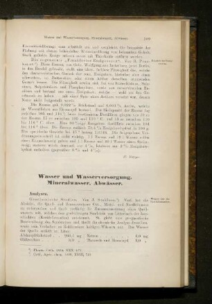 Wasser und Wasserversorgung, Mineralwasser, Abwässer.