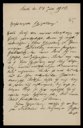 65: Brief von Max Greiff an Gottlieb Planck, Berlin, 24.6.1906