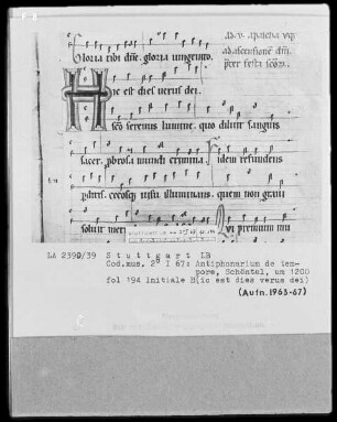 Antiphonarium de Tempore (Zisterzienserhandschrift) — Initiale H(ic est dies verus dei), Folio 194recto