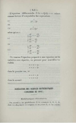 Agrégation des sciences mathématiques (concours de 1894).