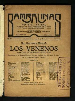 Los venenos : drama en un prólogo y tres actos