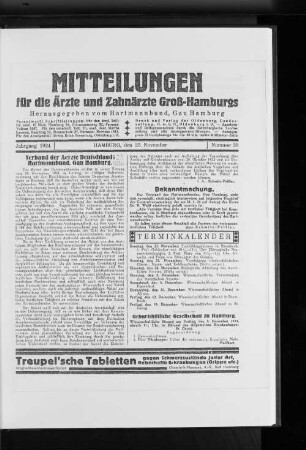 Verband der Aerzte Deutschlands Hartmannbund, Gau Hamburg.