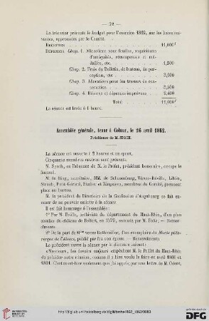 Assemblée générale, tenue à Colmar, le 26 avril 1862