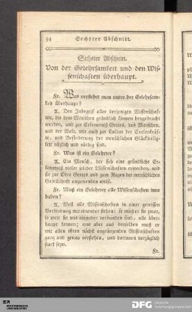 Sechster Abschnitt. Von der Gelehrsamkeit und den Wissenschaften überhaupt.