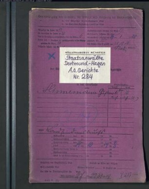 Angeklagter: Hinnemann, Gustav: Landfriedensbruch (Plünderungen usw. in Hamm am 3.- 4.7.1919)