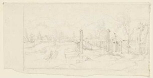 Bayerische Voralpenlandschaft mit Holzbrücke
