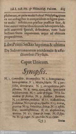 Libri Primi Sectio Septima & ultima De Subterraneorum accidentiis & affectionibus Physicis.