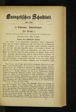 ¬Die¬ Unruhe : Studie aus dem Gebiete der pädagogischen Pathologie