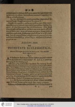 Dissert. XXIII. De Potestate Ecclesiastica.