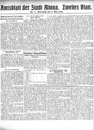 Nummer 12. Zweites Blatt. : Sonnabend, den 22. März 1924