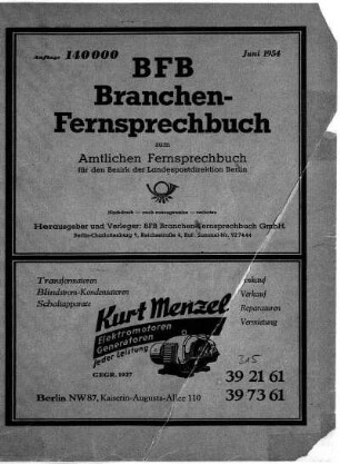 1954: Amtliches Fernsprechbuch für den Bezirk der Landespostdirektion Berlin