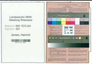Entnazifizierung Heinrich Jansen , geb. 07.09.1909 (Schreinermeister)