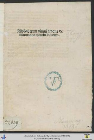 Alphabetum diuini amoris de eleuatione mentis in deum