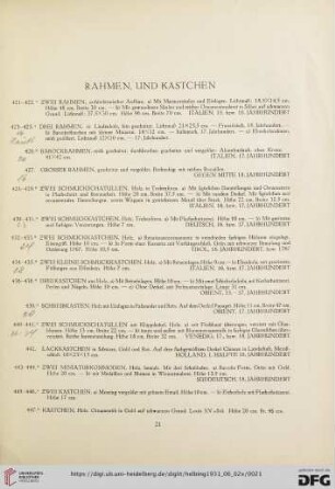 Rahmen und Kästchen (Nr. 421-447)