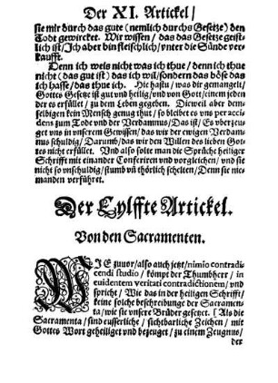 Der Eylffte Artickel. Von den Sacramenten.
