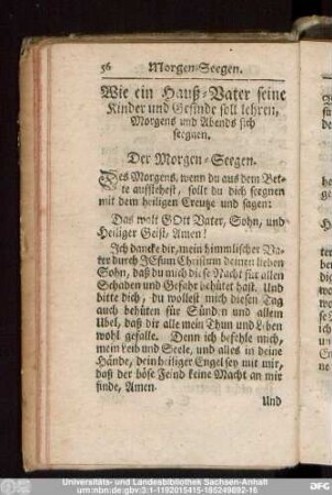 Wie ein Hauß-Vater seine Kinder und Gesinde soll lehren, Morgens und Abends sich seegnen.