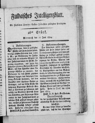 26tes Stück, Ausgabe vom 27. Juni 1804