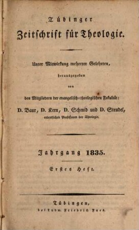 Tübinger Zeitschrift für Theologie. 1835