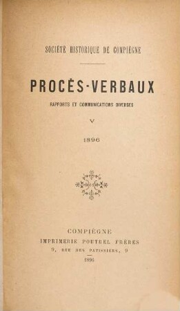 Procès-verbaux : rapports et communications diverses. 5. 1896