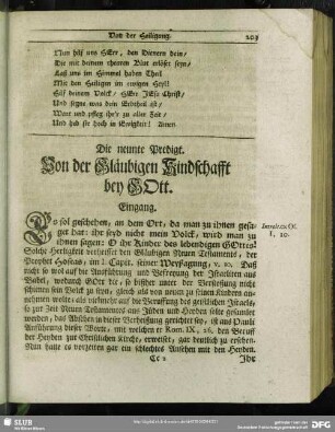 Die neunte Predigt. Von der Gläubigen Kindschafft bey Gott