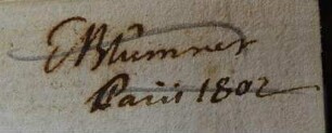 Autogramm / Blümner, Ernst [Blümner [Blumner], Ernst, Paris 1802 [Frohburg]