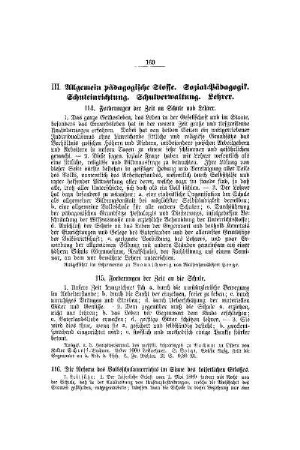III. Allgemein pädagogische Stoffe, Sozial-Pädagogik, Schuleinrichtung, Schulverwaltung, Lehrer
