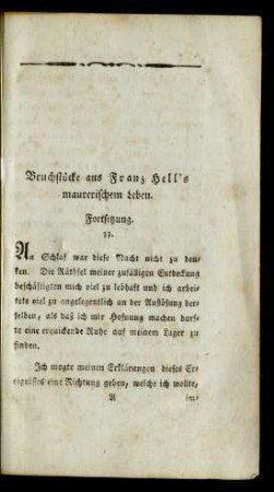 Bruchstücke aus Franz Hell's maurerischem Leben. Fortsetzung
