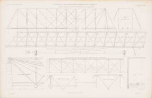 Überbaue amerikanischer Brücken und Viadukte: Grundriss, Seitenansicht, Details (aus: Atlas zur Zeitschrift für Bauwesen, hrsg. v. G. Erbkam, Jg. 12, 1862)