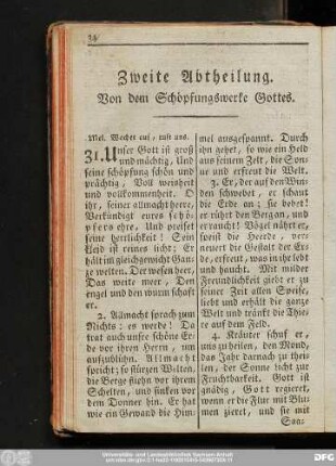 Zweite Abtheilung Von dem Schöpfungswerke Gottes.