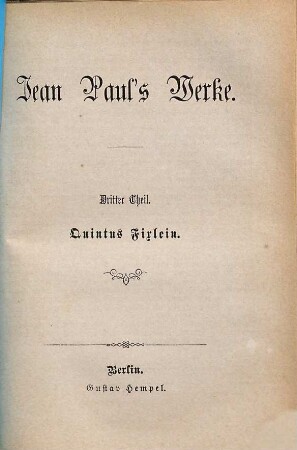Jean Paul's Werke, 3. Quintus Fixlein