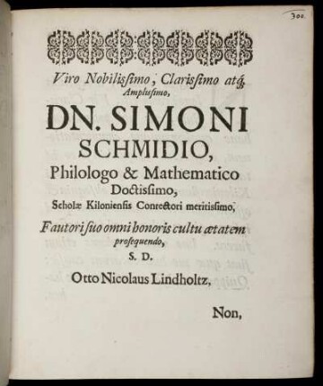 Viro ..., Dn. Simoni Schmidio, Philologo & Mathematico ...