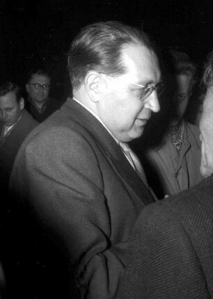 Freiburg: Stadthalle; FDP-Wahlkundgebung; Thomas Dehler im Gespräch