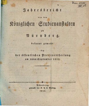 Jahresbericht der Königlichen Studienanstalt zu Nürnberg. 1822