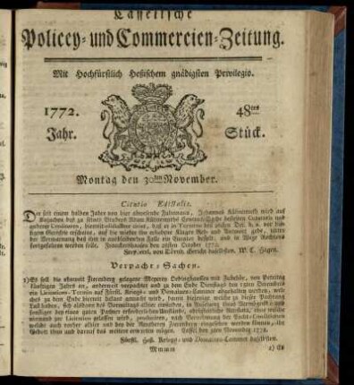48tes Stueck, Montag den 30ten November 1772