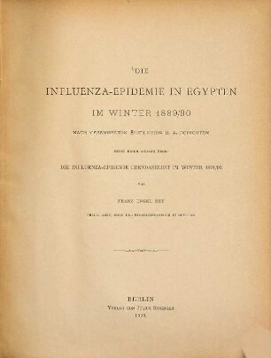Die Influenza-Epidemie in Egypten im Winter 1889/90