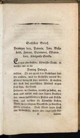 Sechster Brief. Provinzen Leon, Palencia, Toro, Valladolid, Zamora, Salamanca, Estremadura, Königreich Sevilla.