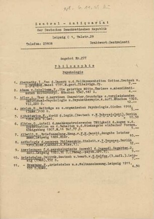 Nr. 277: Philosophie Psychologie