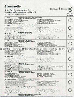 Stimmzettel zur Europawahl 26. Mai 2019