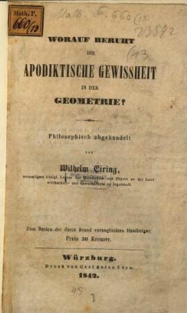 Worauf beruht die apodiktische Geweißtheit in der Geometrie?